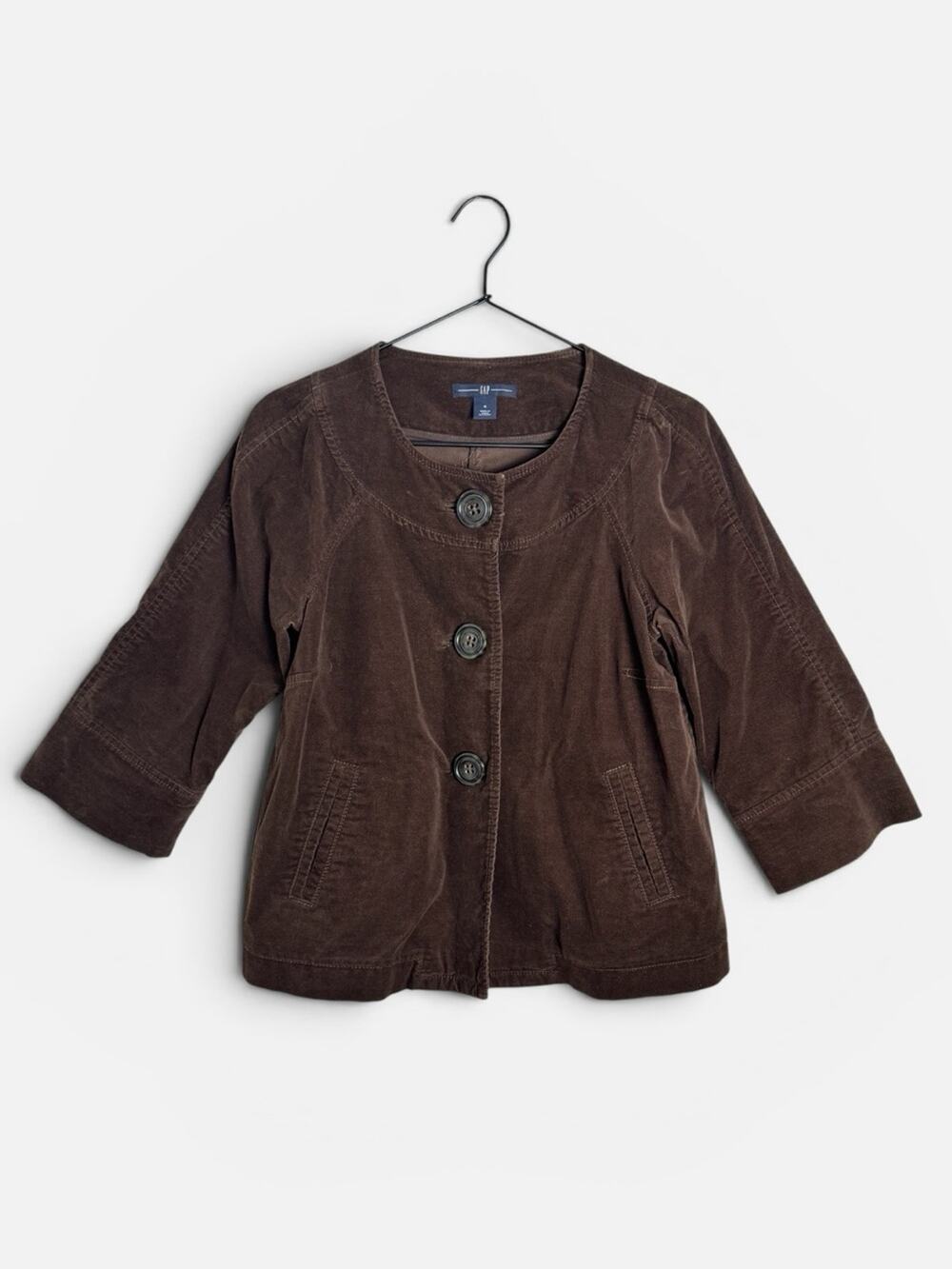 GAP Vintage Brown Corduroy Collarless Three Quarter Sleeve Button-Front Jacket